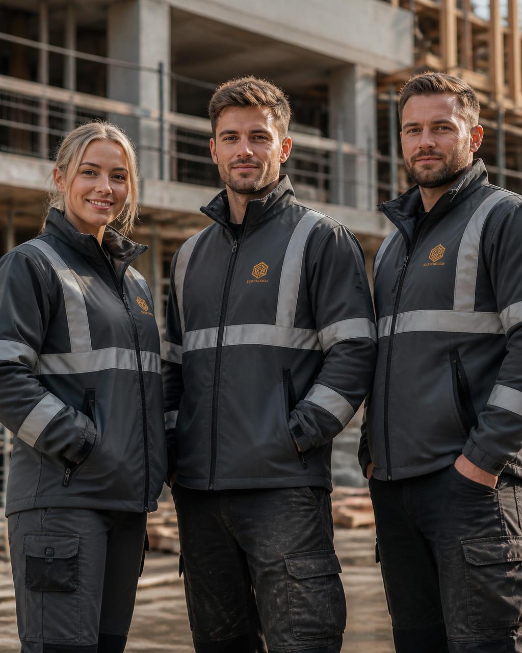 UK construction team wearing embroidered softshell jackets